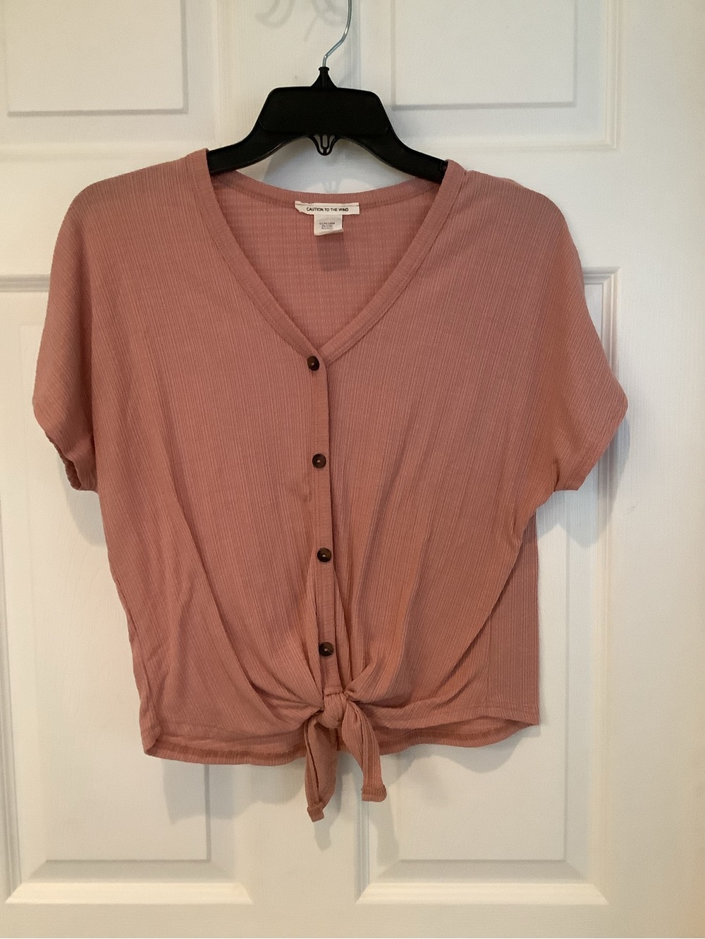Caution To The Wind Dusty Mauve Tie-Front Button V-Neck Top